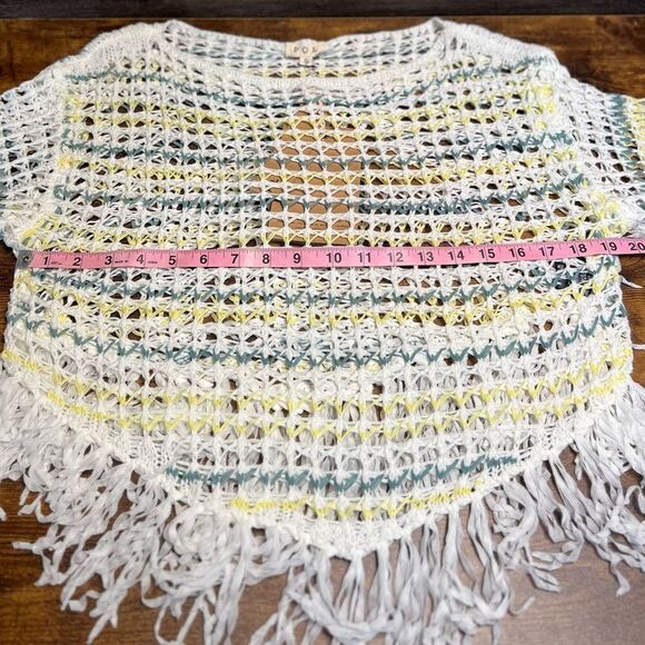 POL Crochet Mesh Knit Boat Neck Top, Fringe, Cream/Yellow/Blue. Small. NWT! - Picture 9 of 11